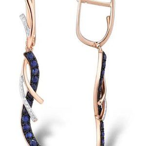 14k Rose Gold 585 Sapphire and Diamond Dangle Earrings